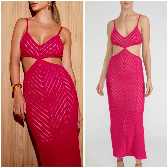 Paola Bernardi Erika Cutout Knit Midi Dress Fuschia Size Small - Picture 1 of 5